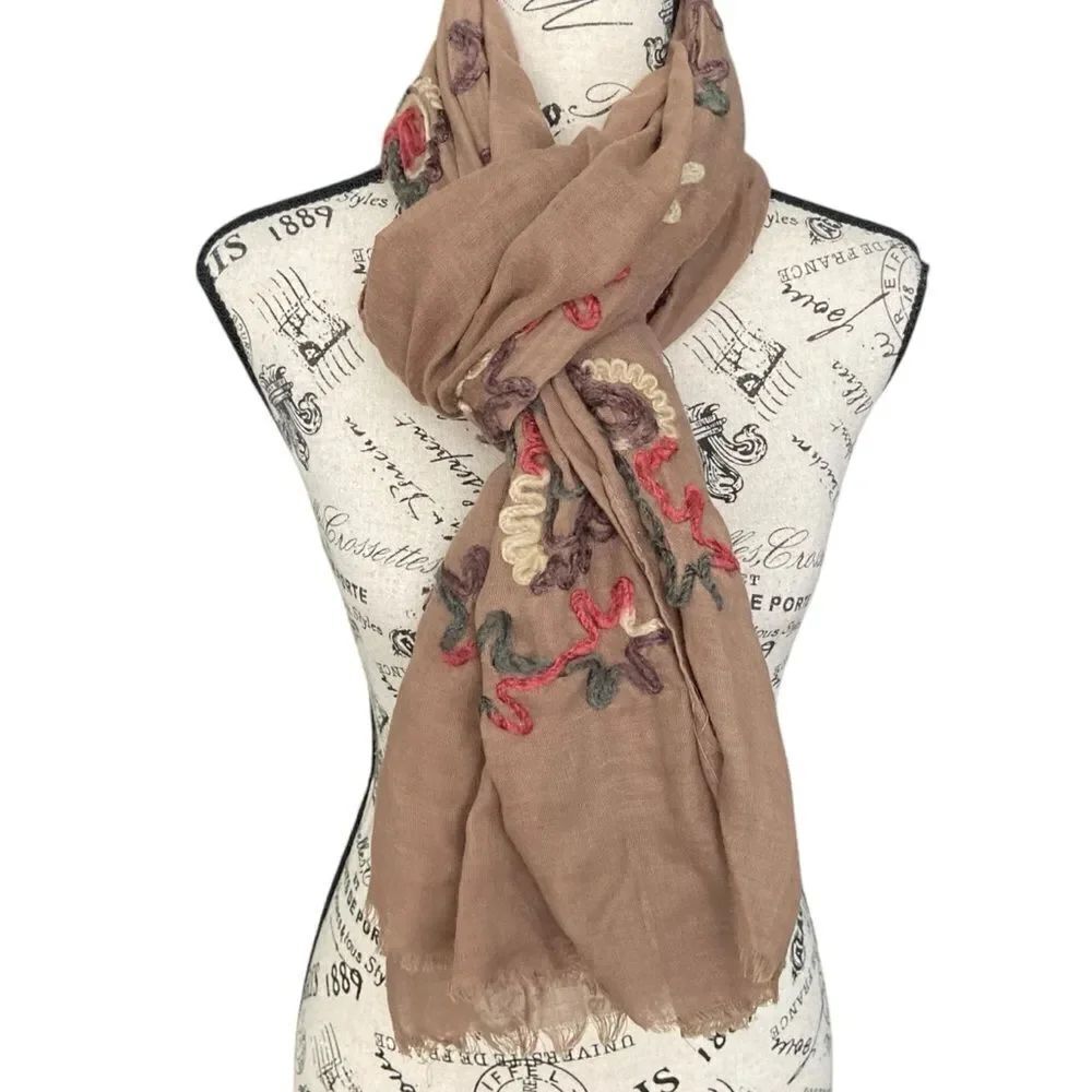 Boho Embroidered Colorful Scarf in One Size